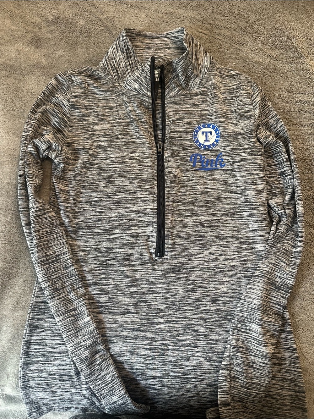PINK Victoria's Secret  Grey Space-Dye Quarter-Zip Pullover